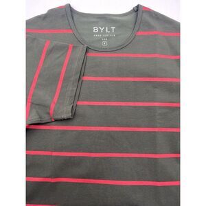 BYLT Shirt Mens Small Drop‎ Cut S/S Lux T Shirt Green Red Stripe NWT Premium